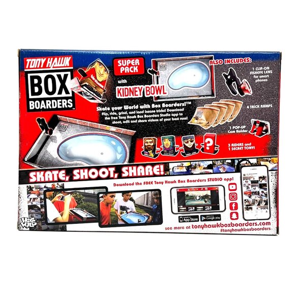 Tony Hawk Box Boarders Super Pack Kidney Bowl 4 Mini Figures Clip-On Lens New - Picture 2 of 13
